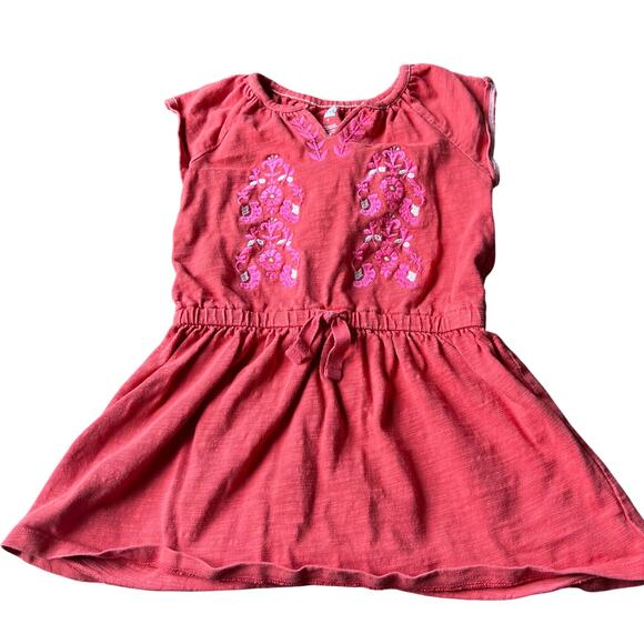 Tea Collectiom Red and Pink Floral Embroidered Short Sleeve Dress - 3 - Picture 1 of 5